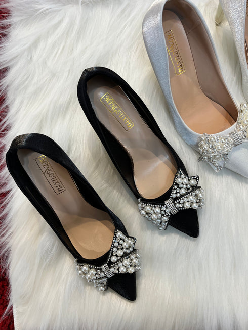 Pearl Crystal Bow-Knot Wedding Pointed Toe Heels